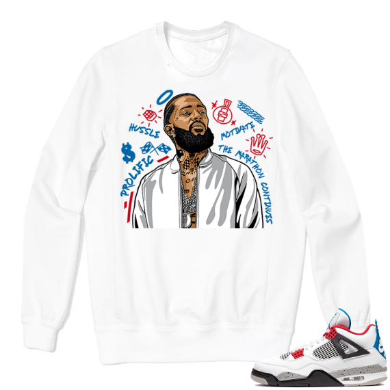 WHAT THE 4s Crewneck Sweatshirt White - Nipsey Tribute