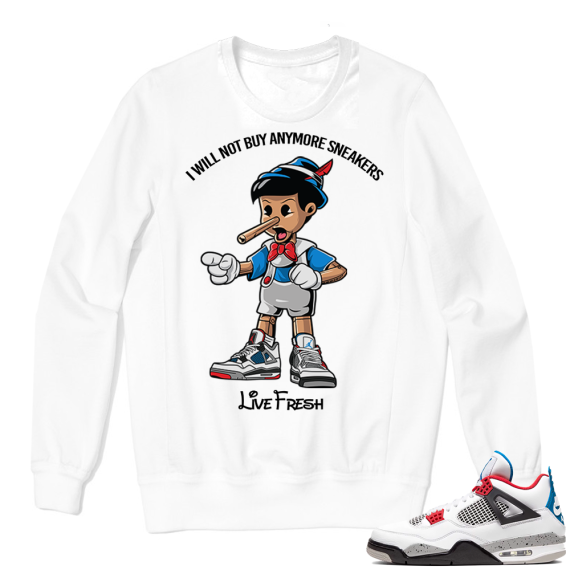 WHAT THE 4s Crewneck Sweatshirt White - Sneakerhead Pinocchio