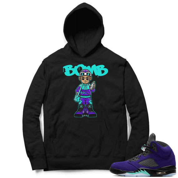 Alternate Grape 5s Hoodie - Black - Bomber