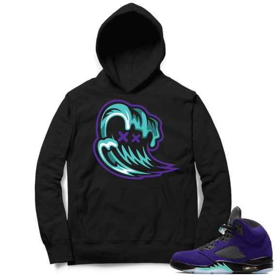 Alternate Grape 5s Hoodie - Black - Nuwave Tsunami Logo