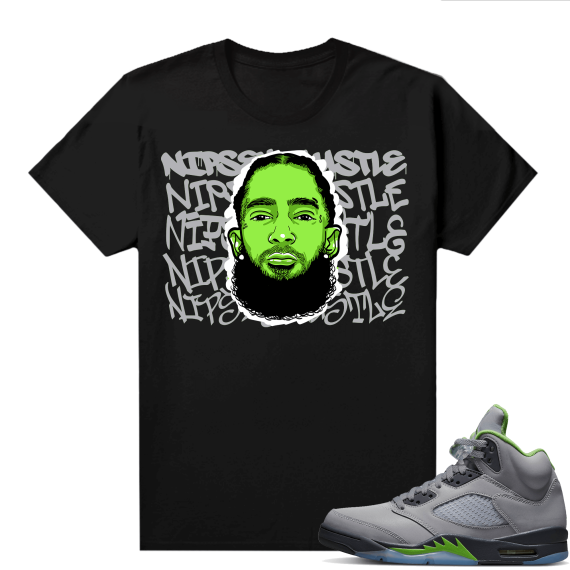 Jordan 5 Green Bean Shirts - Black Nipsey Mural