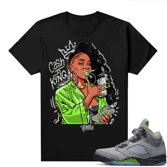 Jordan 5 Green Bean Shirts - Black Top Rank Cash is King