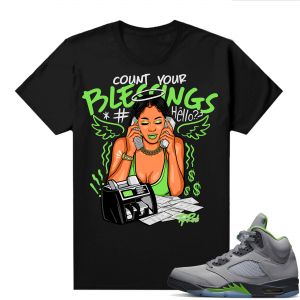 Jordan 5 Green Bean Shirts - Black Top Rank Count your Blessings