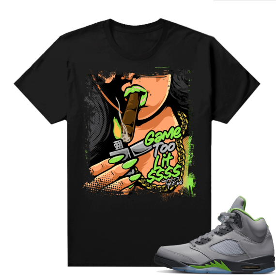 Jordan 5 Green Bean Shirts - Black Top Rank Game Too Lit