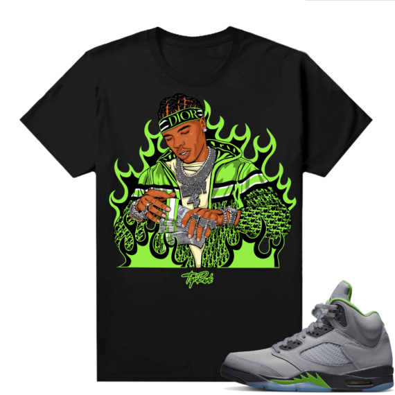 Jordan 5 Green Bean Shirts - Black Top Rank Heatin Up