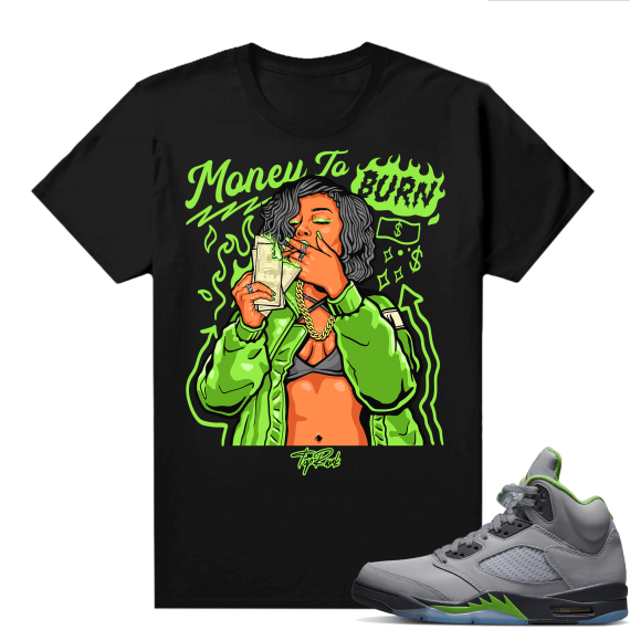 Jordan 5 Green Bean Shirts - Black Top Rank Money To Burn