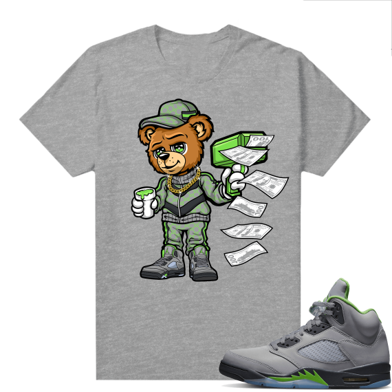 Jordan 5 Green Bean Shirts - Heather Grey Cash Cannon Bear