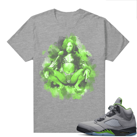 Jordan 5 Green Bean Shirts - Heather Grey Lil Kim Watercolor