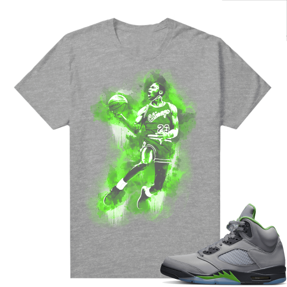 Jordan 5 Green Bean Shirts - Heather Grey MJ Watercolor