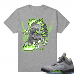 Jordan 5 Green Bean Shirts - Heather Grey Top Rank Burn it Up