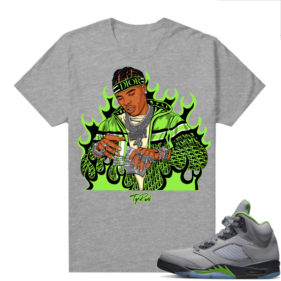 Jordan 5 Green Bean Shirts - Heather Grey Top Rank Heatin Up