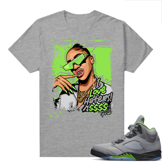 Jordan 5 Green Bean Shirts - Heather Grey Top Rank I love Haters