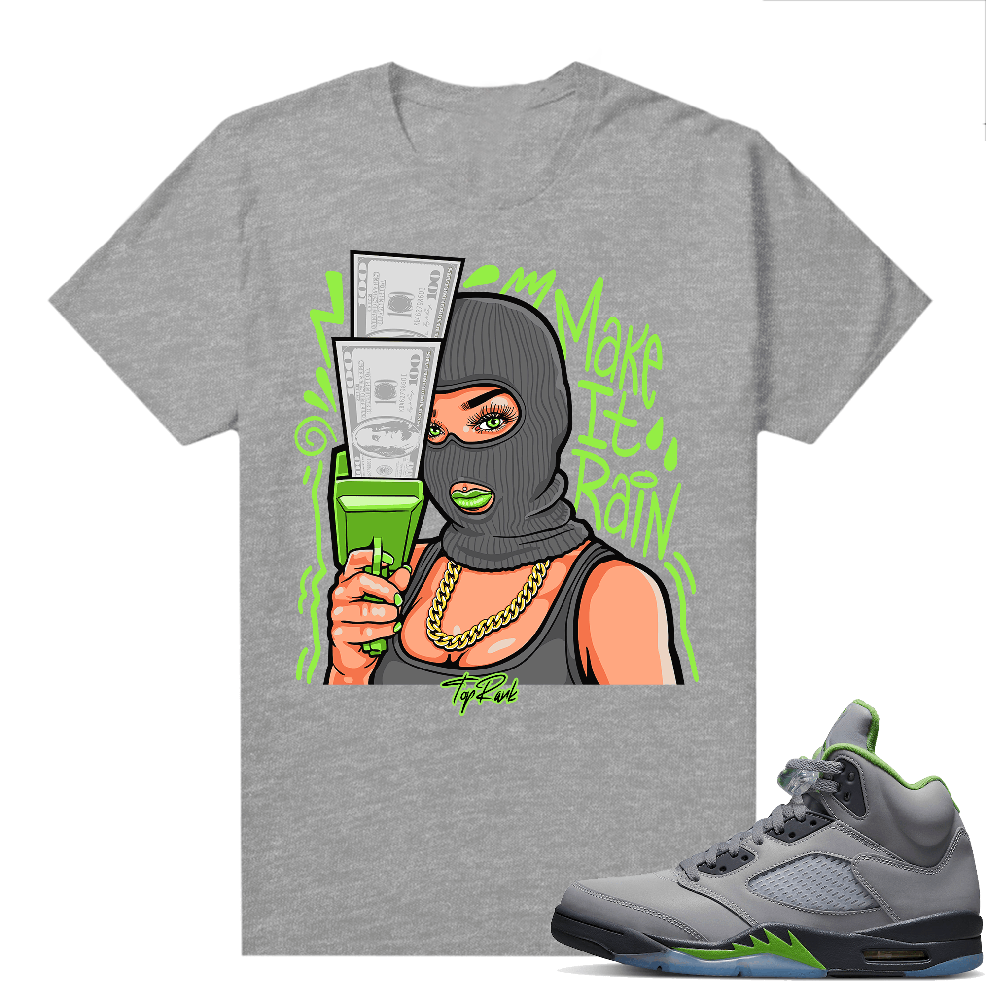 Jordan 5 Green Bean Shirts - Heather Grey Top Rank Make it Rain