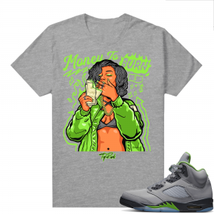 Jordan 5 Green Bean Shirts - Heather Grey Top Rank Money To Burn