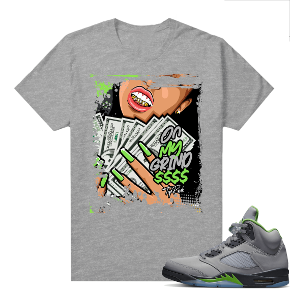 Jordan 5 Green Bean Shirts - Heather Grey Top Rank On my Grind