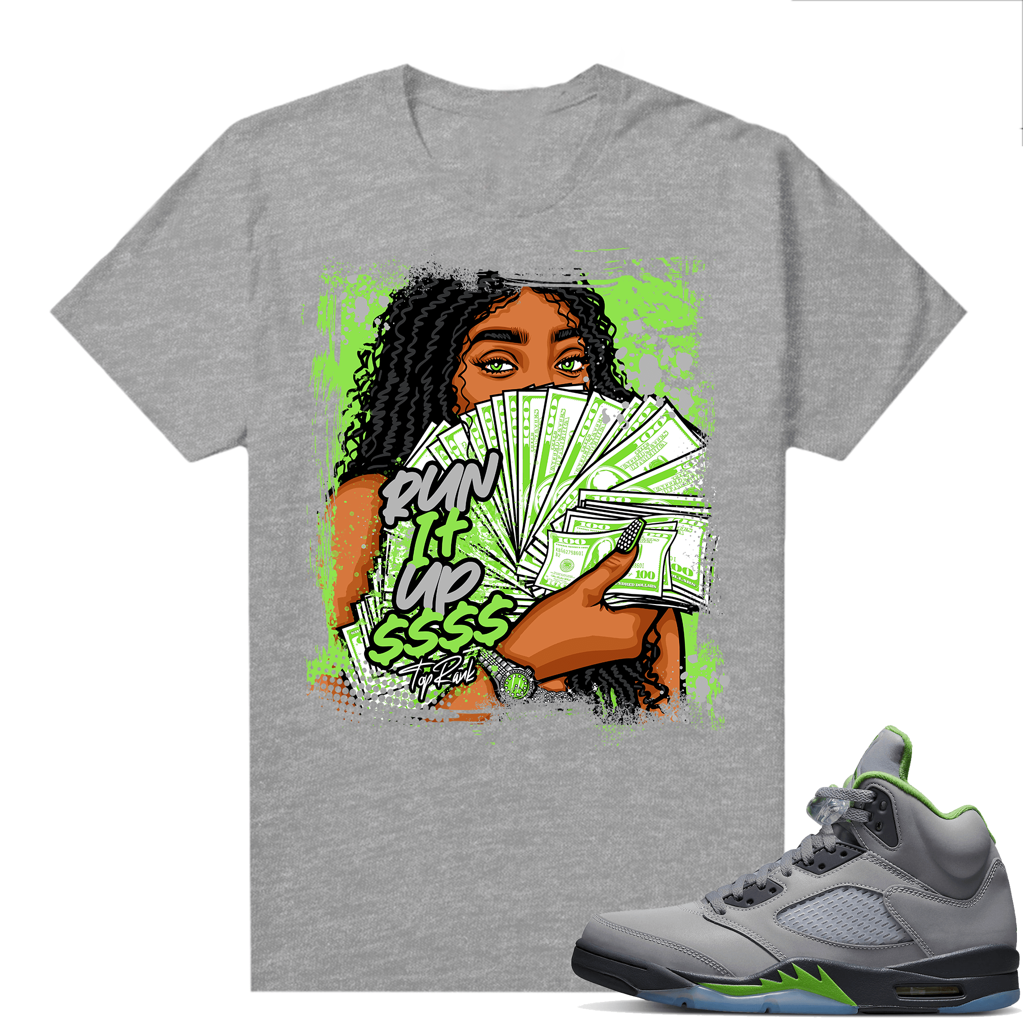 Jordan 5 Green Bean Shirts - Heather Grey Top Rank Run it Up