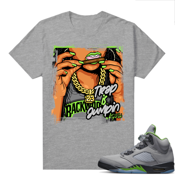 Jordan 5 Green Bean Shirts - Heather Grey Top Rank Trap is Jumpin