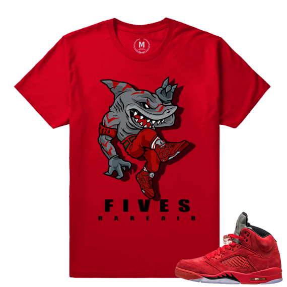 Retro 5 Jordan Red Suede - Fives Street Shark Matching Shirt - Red