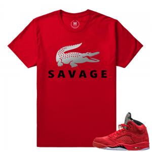 Air Jordan 5 Red Suede - Savage Matching Shirt - Red