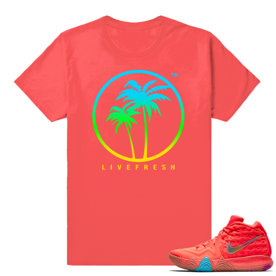 Kyrie 4 Lucky Charms Cereal Pack tees  Live Fresh Palm Logo  Coral Red Tee