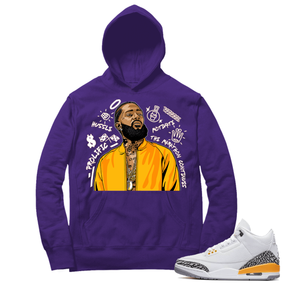 Laser Orange 3s Sneaker Hoodie - Purple - Nipsey Tribute