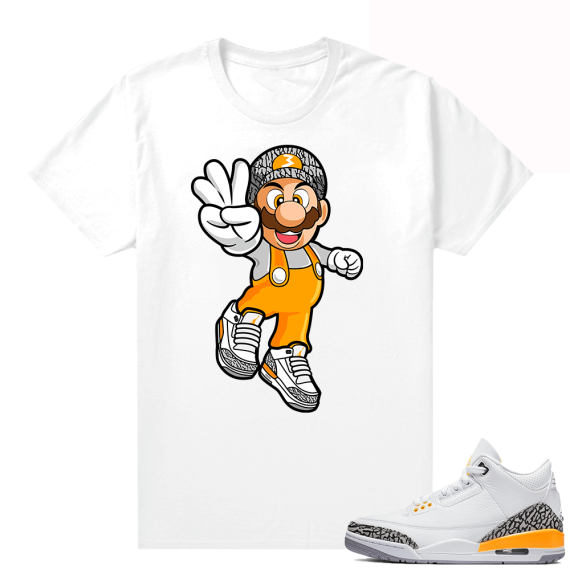 Jordan match tees Laser Orange 3s - White - Mario 3s