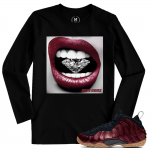 Match Maroon Foamposite | Diamond Lips | Black Long Sleeve T shirt