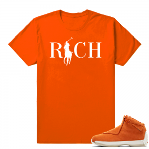 Match Jordan 18 Yellow Suede shirt | Country Club Rich | Orange shirt