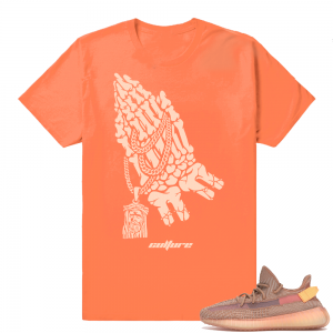 Yeezy 350 Clay | Praying Hands Jesus Piece | Hyper Orange Shirt