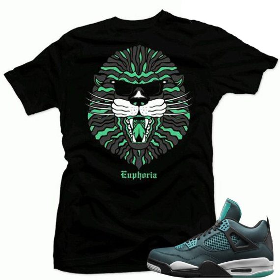 Teal 4s matching shirts sneaker tees | King of the Jungle sneaker tees shirt Black | Streetwear Online