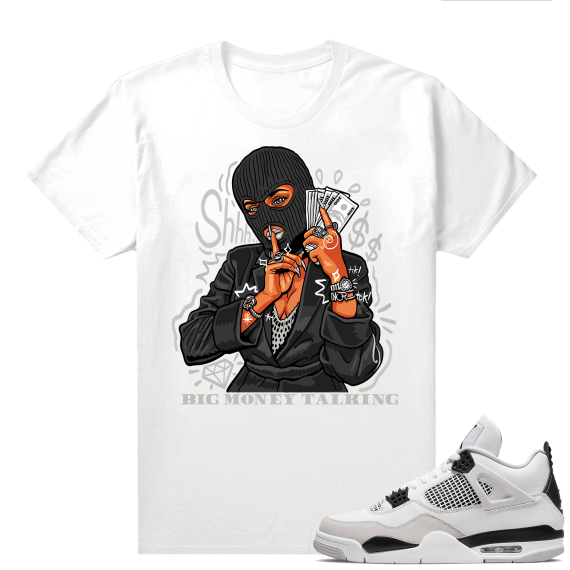 Military Black 4s - Tees White Big Money Talking