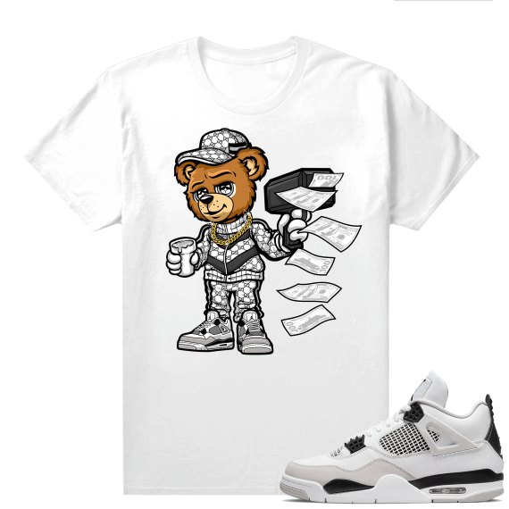 Military Black 4s - Tees White Cash Cannon Bear