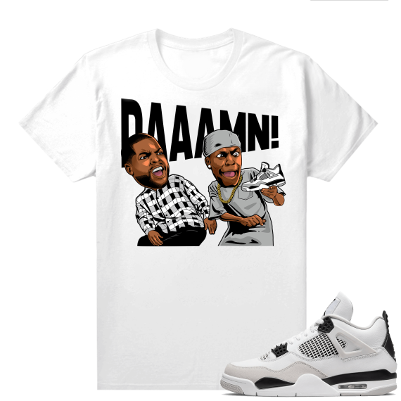 Military Black 4s - Tees White DAAAMN