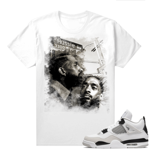 Military Black 4s - Tees White Hussle Ave