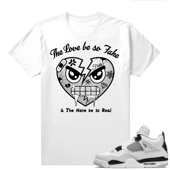 Military Black 4s - Tees White Love So Fake