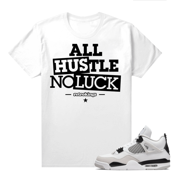 Military Black 4s - Tees White No Luck