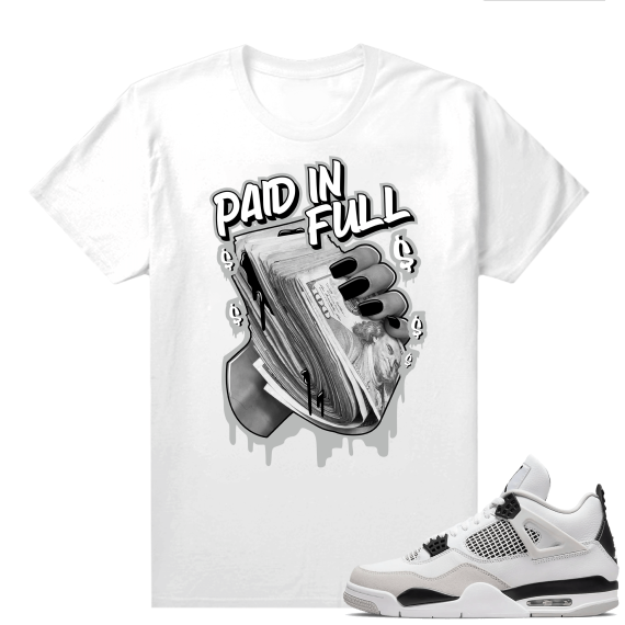 Military Black 4s - Tees White Paid In Full