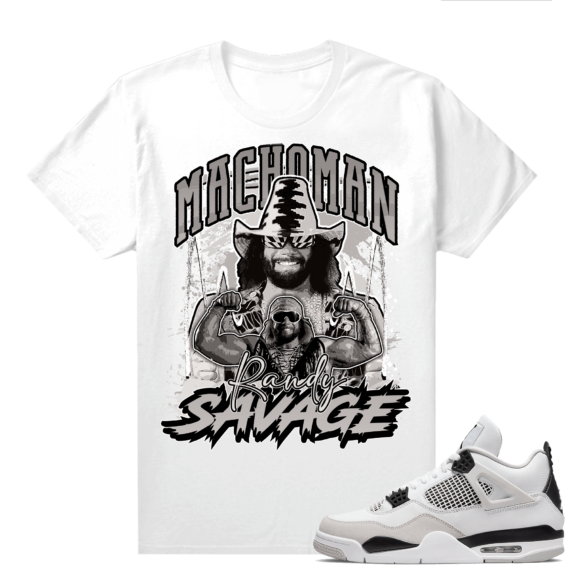 Military Black 4s - Tees White Retro Macho Man