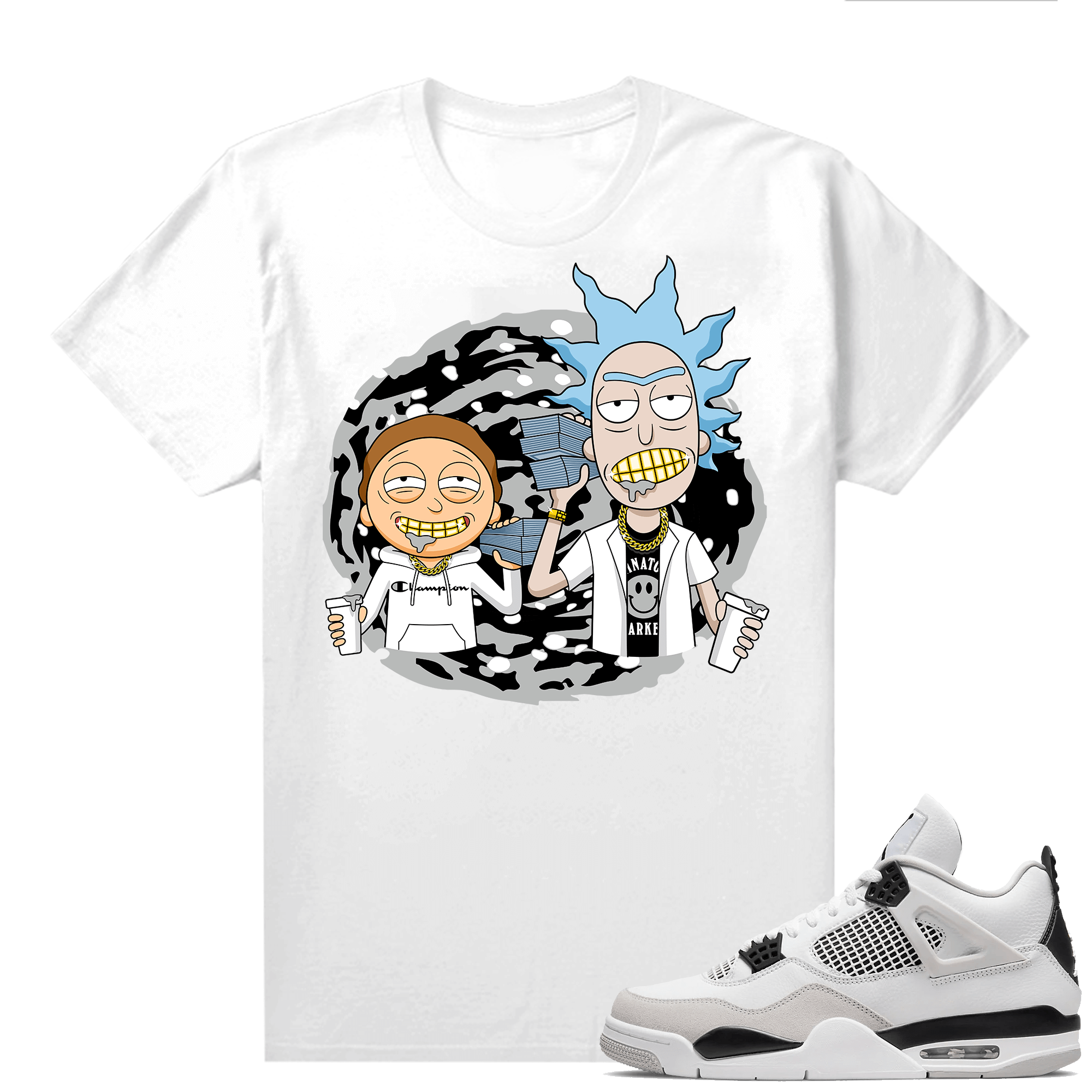 Military Black 4s - Tees White Trap Rick & Morty