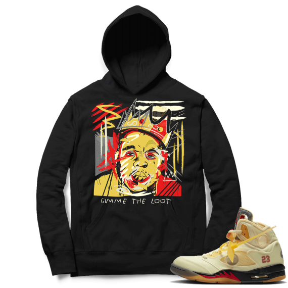 OFF White Jordan 5 Sail Sneaker Hoodies - Black - Biggie Basquiat