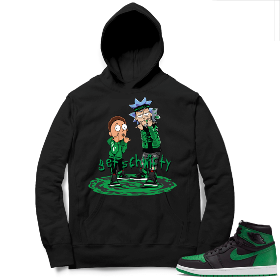 Pine Green 1s Hoodie Black - Get Schwifty