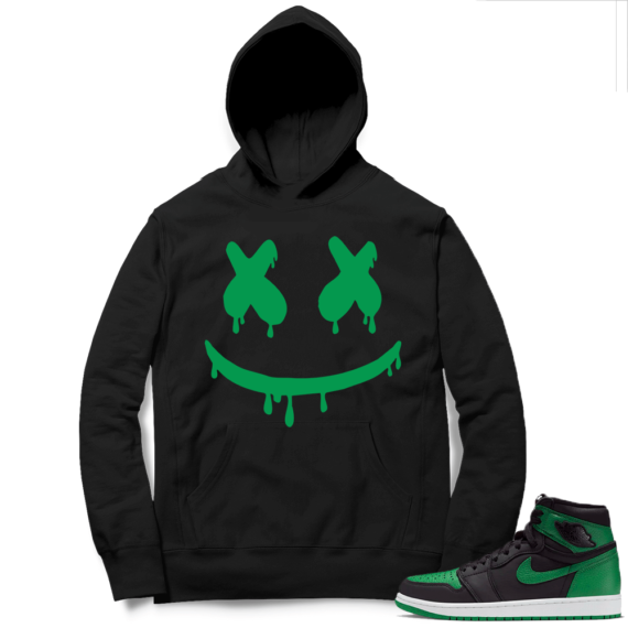 Pine Green 1s Hoodie Black - Smiley Drip