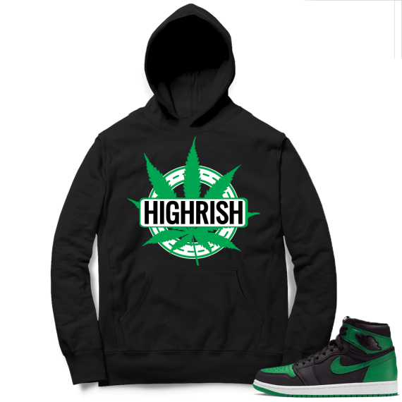 Pine Green 1s Hoodie Black - St Pattys Day Highrish