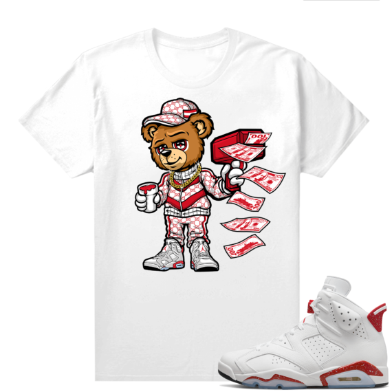 Red Oreo 6s Shirts - White Cash Cannon Bear