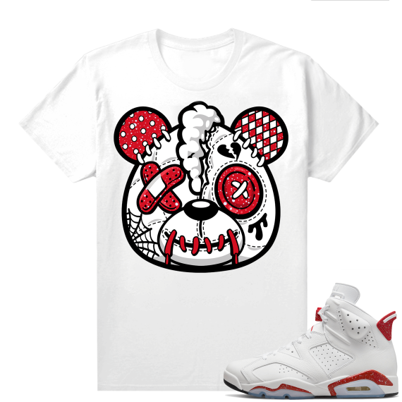 Red Oreo 6s Shirts - White Heart Break Bear