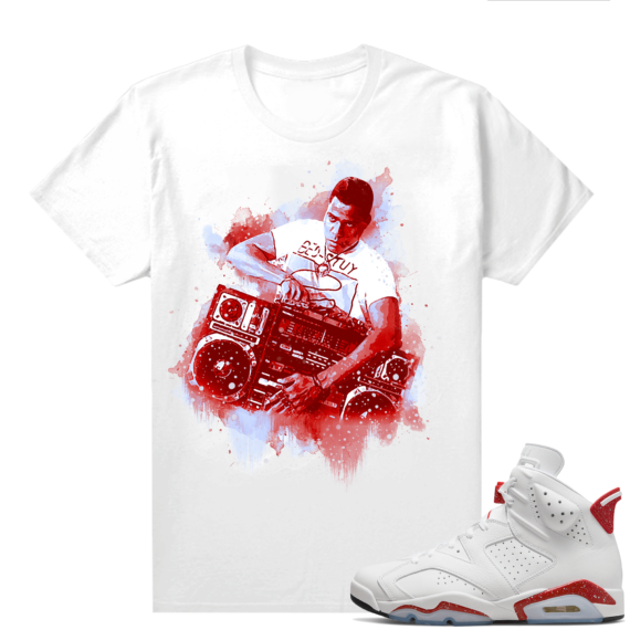 Red Oreo 6s Shirts - White Radio Raheem Watercolor