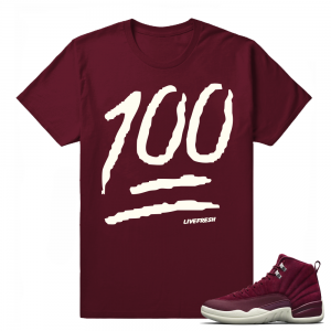 Retro Jordans Bordeaux 12 T shirt 'One Hundred' T shirt Maroon