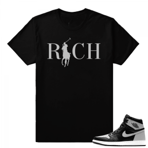 Sneaker shirt matching Jordan Retros Shadow 1s  Country Club Rich  Black Tee