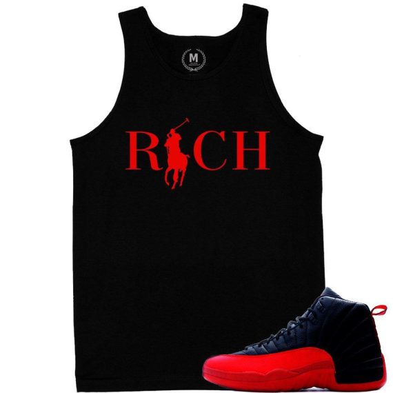 Match Flu Game 12 Jordan Retros | Country Club Rich | Black Tank Top Shirt