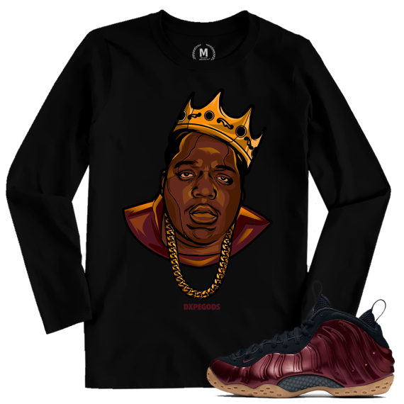 Match Maroon Foamposite | Biggie | Black Long Sleeve T shirt